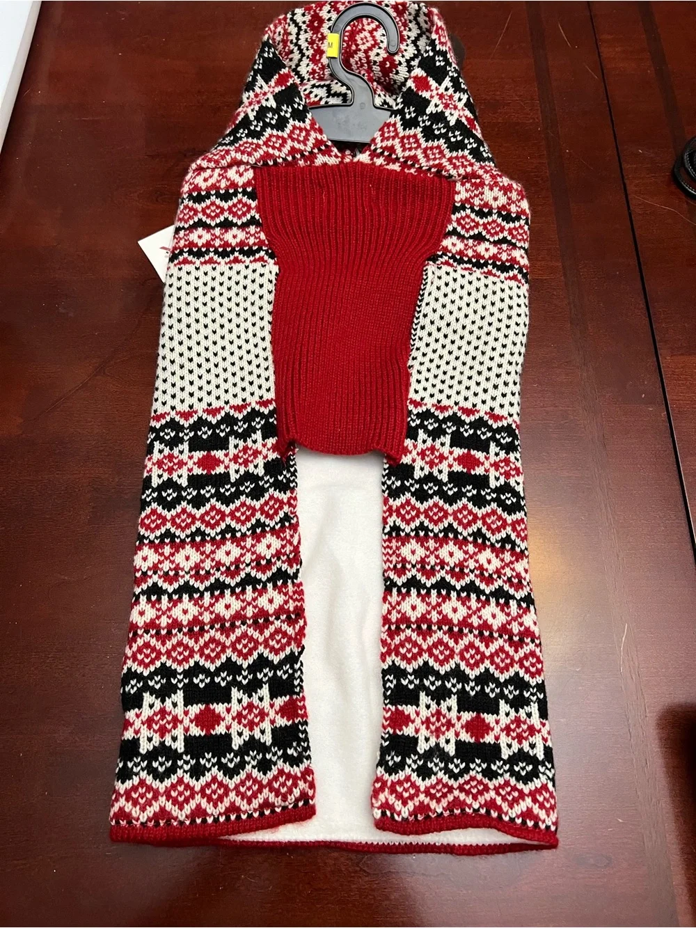 Telluride Heavy Knit Dog Sweater with Antler Hood - Red & White